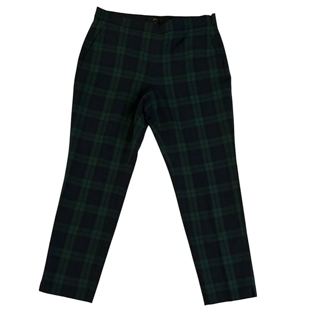 J. Crew Wool Blend Navy Black Green Ankle Length Pants Lined Side Zip Flat Front